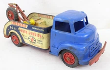 Vintage Wyandotte Emergency Auto Service Tow Truck Wrecker 15" Blue Toy Old