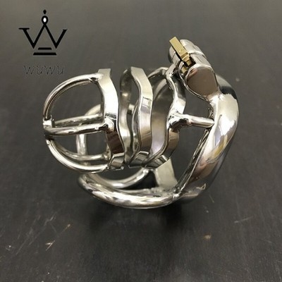 Stainless Steel Male Chastity Cage Device Men Metal Lock Belt Anti-Off Clamp