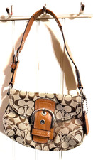 Vintage Coach Soho Signature Jacquard Flap Shoulder Bag Canvas Leather Buckle Y2