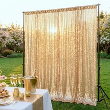 4x7FT Light Gold Sequin Fabric Photobooth Backdrop 4Inch Rod Pocket Party
