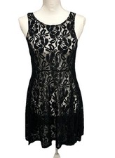 FREE PEOPLE Womens Sleeveless Floral Lace Black SEE THROUGH Mini Dress Size XS