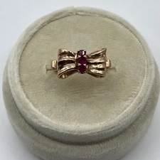 Vintage 14k Rose Gold Ruby Ribbon Bow Band Ring. Size 6.75 6 3/4