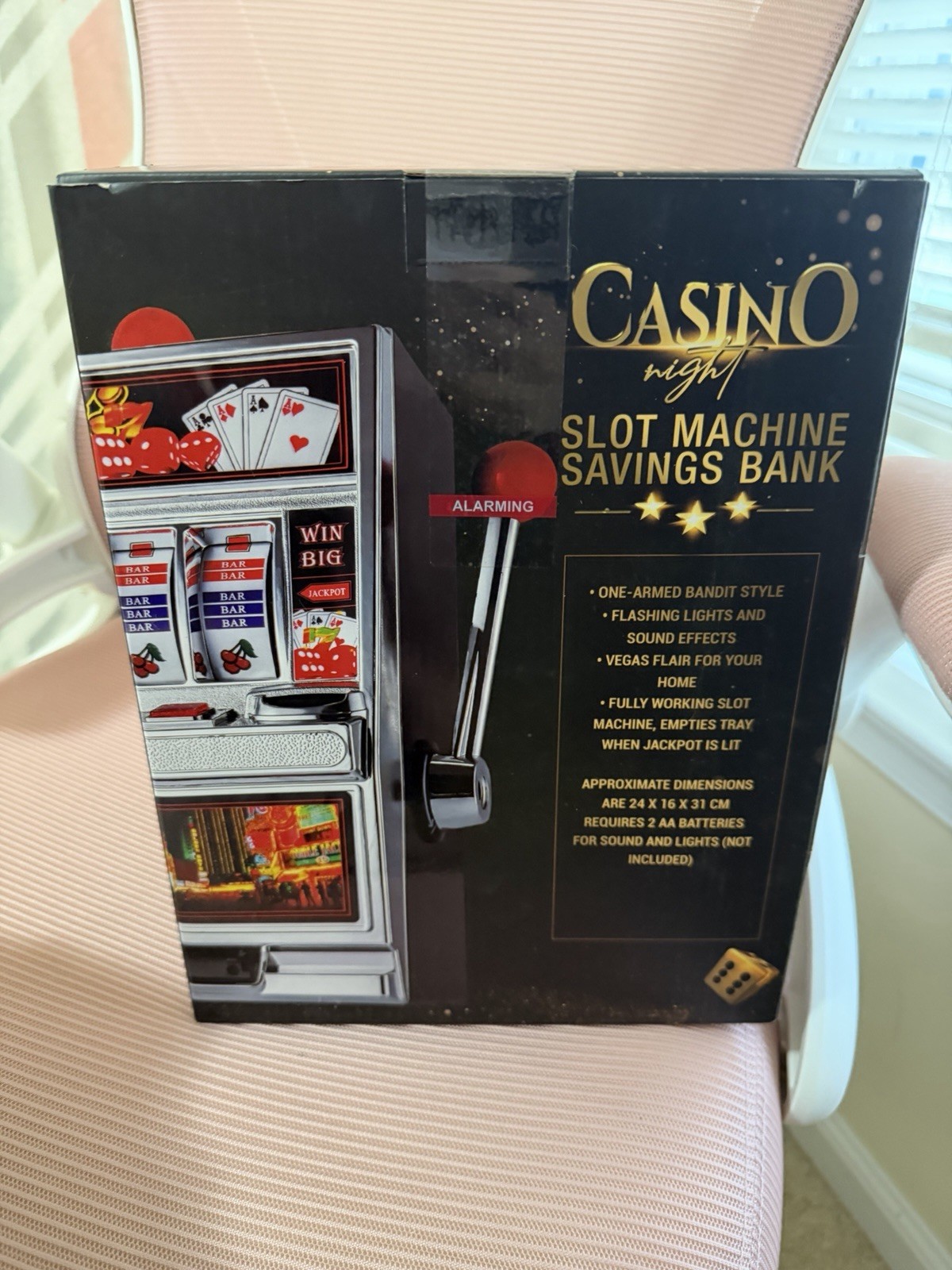 Jumbo Slot Machine Coin Bank Large Flashing Lights Jackpot Sounds Fun Casino Toy