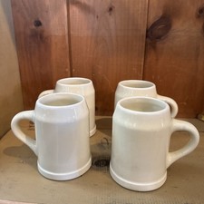 Hall White Beer Steins x4 made in USA 5"x3" Stoneware , Mugs