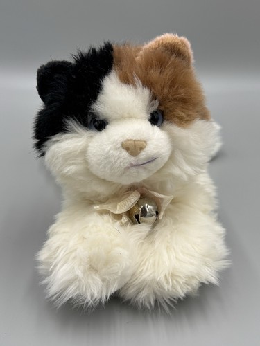 Vintage Aurora Calico Cat Plush Flopsies A&A Esmeralda W/ Pink Bow Bell 12”
