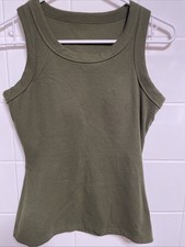 NWOT Unbranded Olive Green Ribbed Crewneck Built-In Bra Tank Top Size Medium