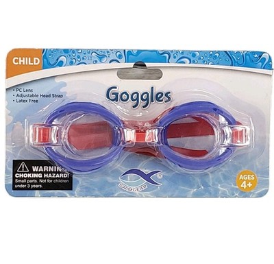 Child Swim Goggles Adjustable Latex Free Age 4+ Blue & Red