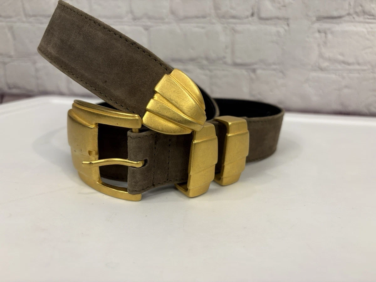 Escada vintage Suede Belt, Brown and Gold, Women’s Size 38 Escada Camel Suede Signature Belt main image 3