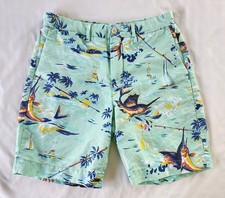 Polo Ralph Lauren Marlin Fish Tropical Linen Cotton Blend Shorts Men's 30 Beach