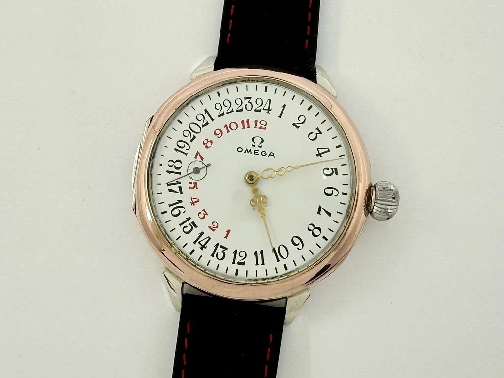 Omega — Omega 24-Hour Day/Night Antique 1912-1916 Swiss Beautiful Art Deco Silver Watch
