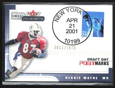 Reggie Wayne 2001 Fleer Hot Prospects Draft Day Postmarks RC /1875 Indianapolis