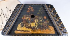 Vintage Russian Lap Harp Zither 1970s Troika Hand Painted Gusli 6 Song Sheets