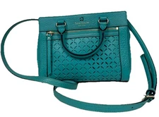 Kate Spade New York Perri Lane Bubbles Perforated Leather Delaney Satchel Turq