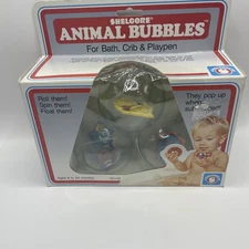 Vintage NOS 1985 Shelcore 3 Pack Spinning Plastic Animal Bubbles Ball Bath Toys