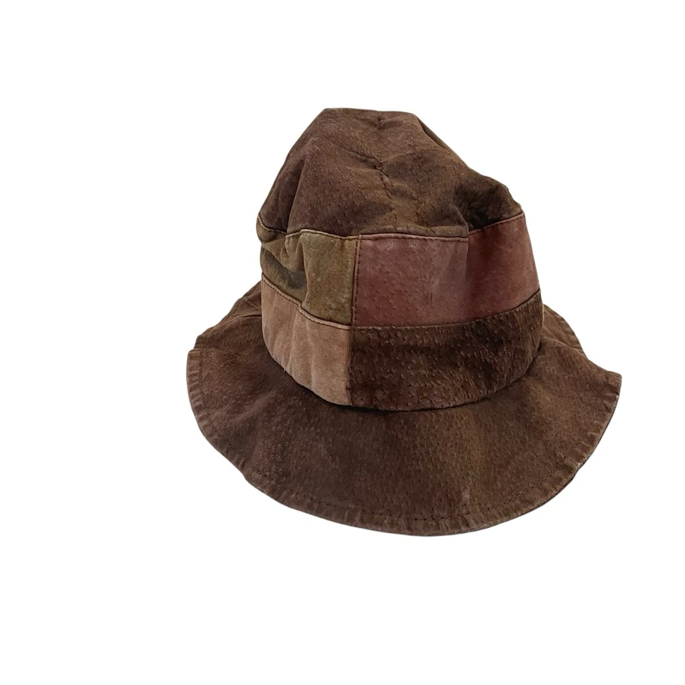 Sombrero Cubo De Colección Patchwork Cuero XS-S Marrón Neutro Gamuza Indie Boho Foto 3 de 4