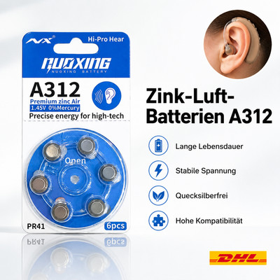 A312 Hörgerätebatterien NUOXING PR41 10x 6er Pack Mercury Free Blister-Pack