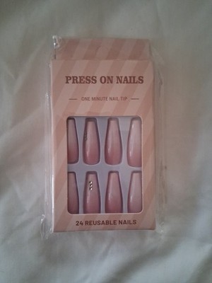 Bling & Sparkle Pink & White Long Coffin 24pcs Fake Nails 