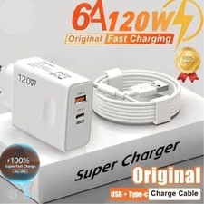 120W Fast Charger PD USB 2-in-1, 2 Ports + USB Type-C Cable UK/EU/US Plug