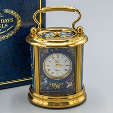 READ- Halcyon Days Enamels Miniature Carriage Clock Blue Birds Flowers Quartz
