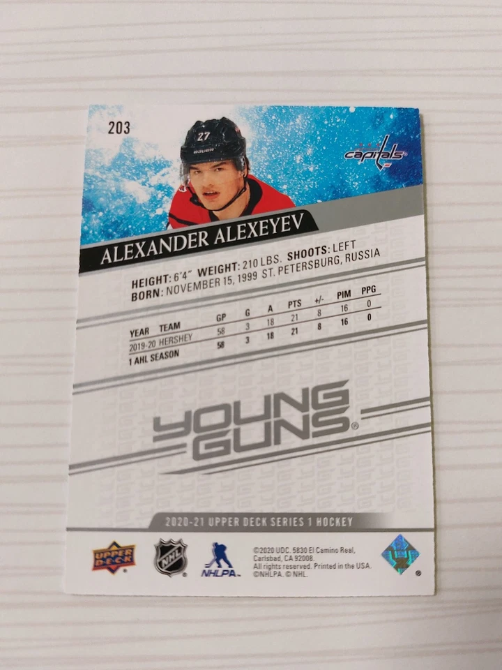 2020-2021 Upper Deck Alexander Alexeyev Young Guns Rookie Washington Capitals - Image 2 of 2