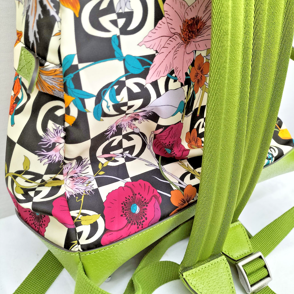 GUCCI x The North Face Floral Multicolor Green Nylon Leather