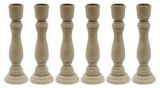 7 Inch Tall Unfinished Wooden Candlesticks w/ Metal Candle Holder Cup Center 