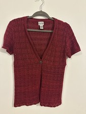 Chicos Deep Red Sweater Button Front Short Sleeve made in USA Size 0