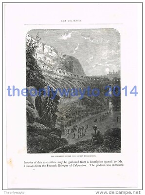 COLISEUM BEFORE RECENT EXCAVATIONS, ROME, ITALY, BOOK ILLUSTRATION/PRINT, c1891