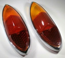 Tail Light Lens Set Pair Euro Style Red Amber W Trim Vw Ghia 1960-1969