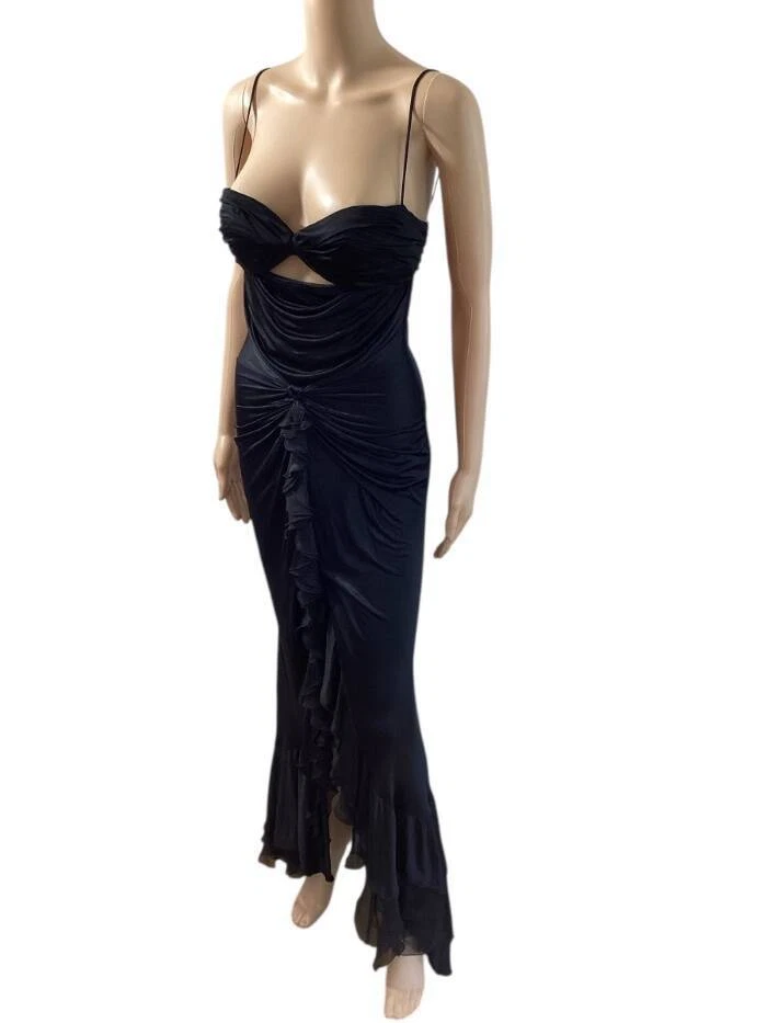 ABITO VERSACE VINTAGE SS 2004 RITAGLIATO BUSTIER APERTO DIETRO TAGLIA 42