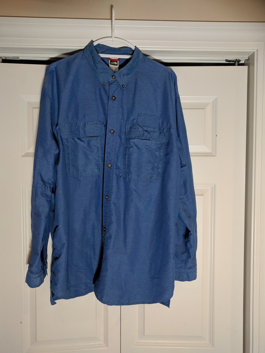 A-Mens Blue THE NORTH FACE Long Sleeve XL Vent Fishing Hiking Shirt EUC!!