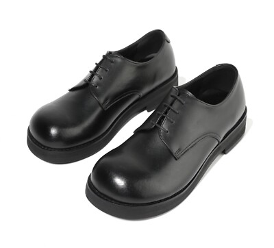 Firenze Atelier Men's Black Leather Round Toe Oxford Derby Shoes Platform  Shoes