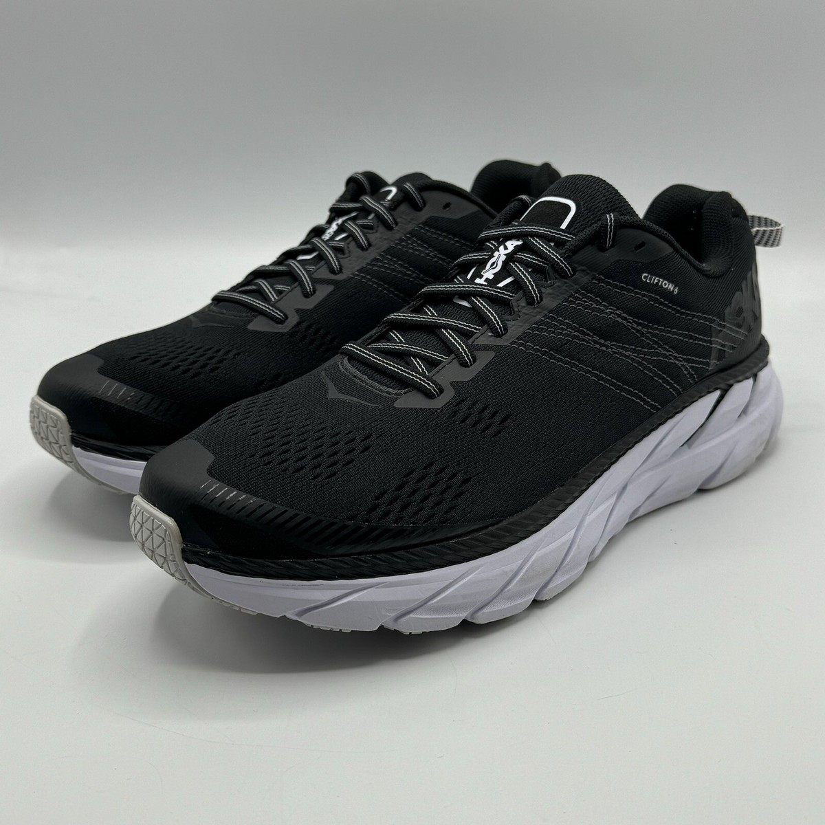 Hoka One One Mens Clifton 6 Black White Running Shoes Size  display picture 2