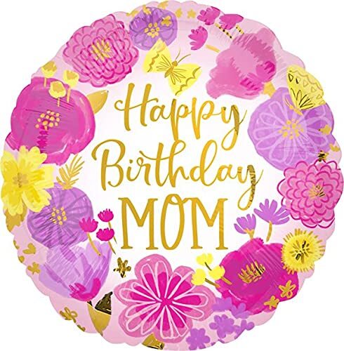Anagram 17" Happy Birthday Mom Painted Flowers Foil Balloon - Picture 1 of 1