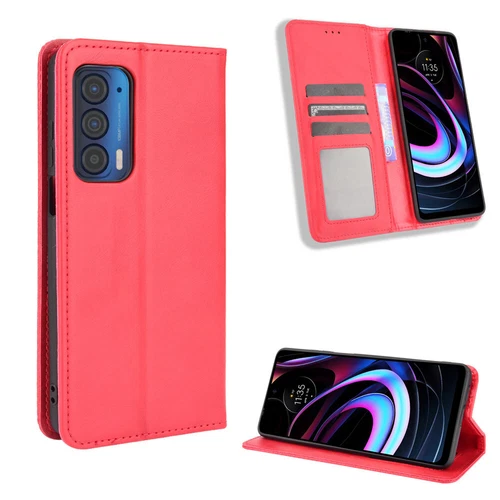 For Motorola Edge (2021) Retro Leather Wallet Flip Stand Case + Screen Protector - Picture 22 of 33