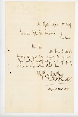 1869 Letter NY Senator John C Newkirk Fred I. Nash Hudson NY D Bradley Signed ?