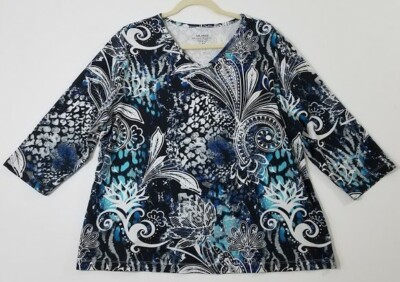Vicki Wayne Blouse Women's 1X Plus Floral 3/4 Sleeves V Neck Casual Top Pullover