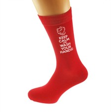 Keep Calm and Wash Your Hands Mens and Ladies Red Socks - N1161