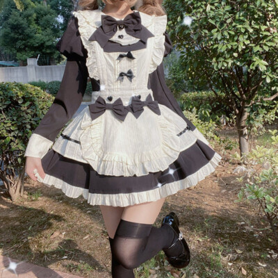 Japanese Womens Lolita Mori Girls Maid Costume Uniform Cosplay Aprom Dress