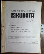 Kubota B3228B Power Sweeper for B-Series Tractor Parts & Service Manual 700 6/89