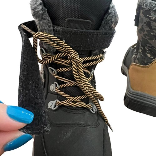 All In Motion Boy's Thermolite Fur Lined Black Brown Waterproof Boots Size 1 - Picture 7 of 9