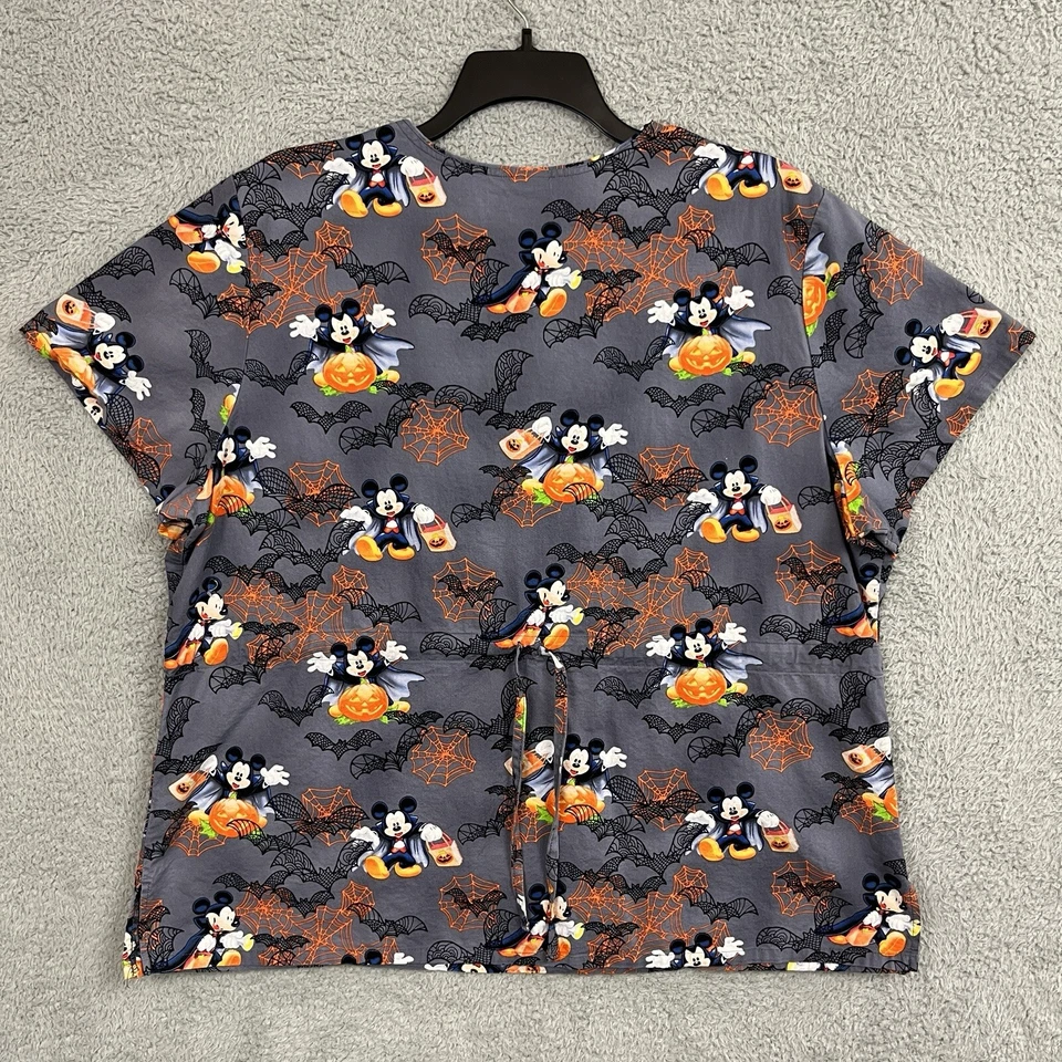 Disney Mickey Mouse Halloween Scrub Top Womens 2X Pockets Back Waist Cinch Tie - Image 2 of 4