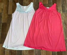 Lot Of 2- Vanity Fair -Vassarette Nightie Nylon Sleeveless L USA Satin Trim Vtg