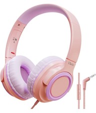 Kids Headphones Wired - Pink, Foldable On Ear Headset, Volume Limiter 94dB Max