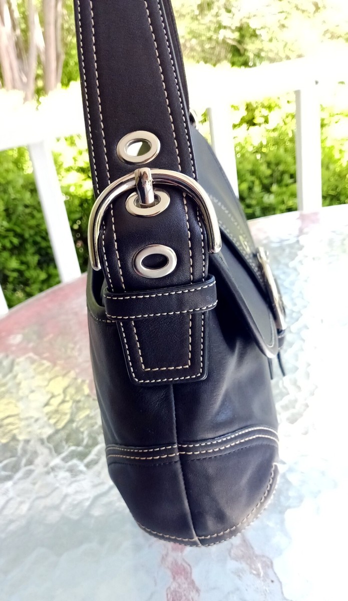 バッグ Coach Vintage 2-Way Leather Shoulder Bag Coach F10192 MEDIUM Vintage Soho Top Flap Y2K Black Leather