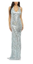 Sequin V-Neck Halter Long Gown