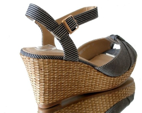 Sandalen Sandaletten Wedge Keilabsatz Riemen Plateau Schwarz 39 Marine NEU - Bild 3 von 4