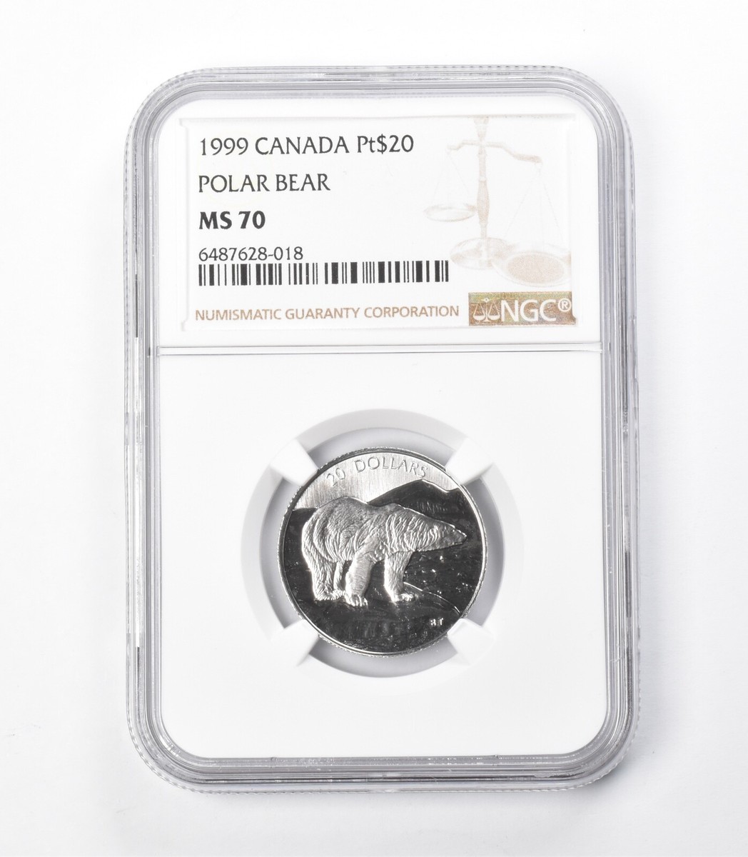 MS70 1999 Canada 20 Dollars 1/2 Oz Platinum Polar Bear NGC