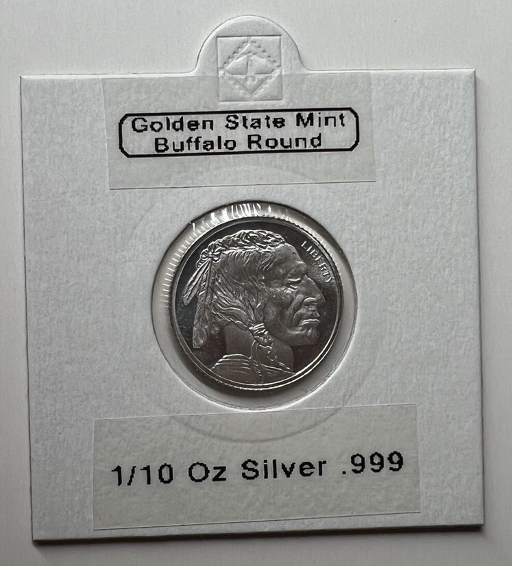 1/10 Oz. Silver Round - Golden State Mint Buffalo - .999 Fine - Authentic - BU