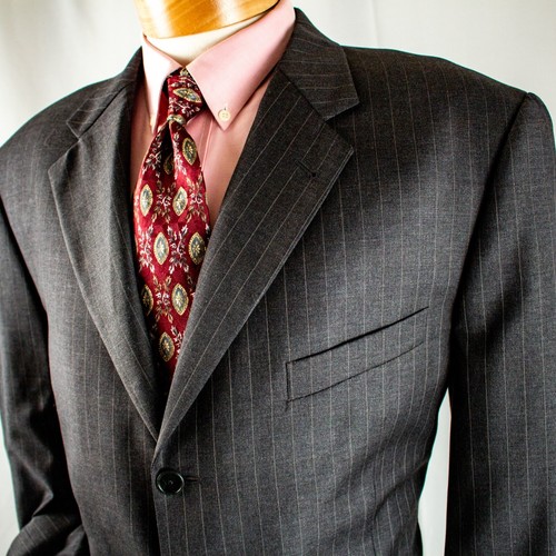 JOSEPH ABBOUD Gray Beige Striped 3 Buttons Men Suit Size 43R Pants 37"W x 33"L - Picture 5 of 17